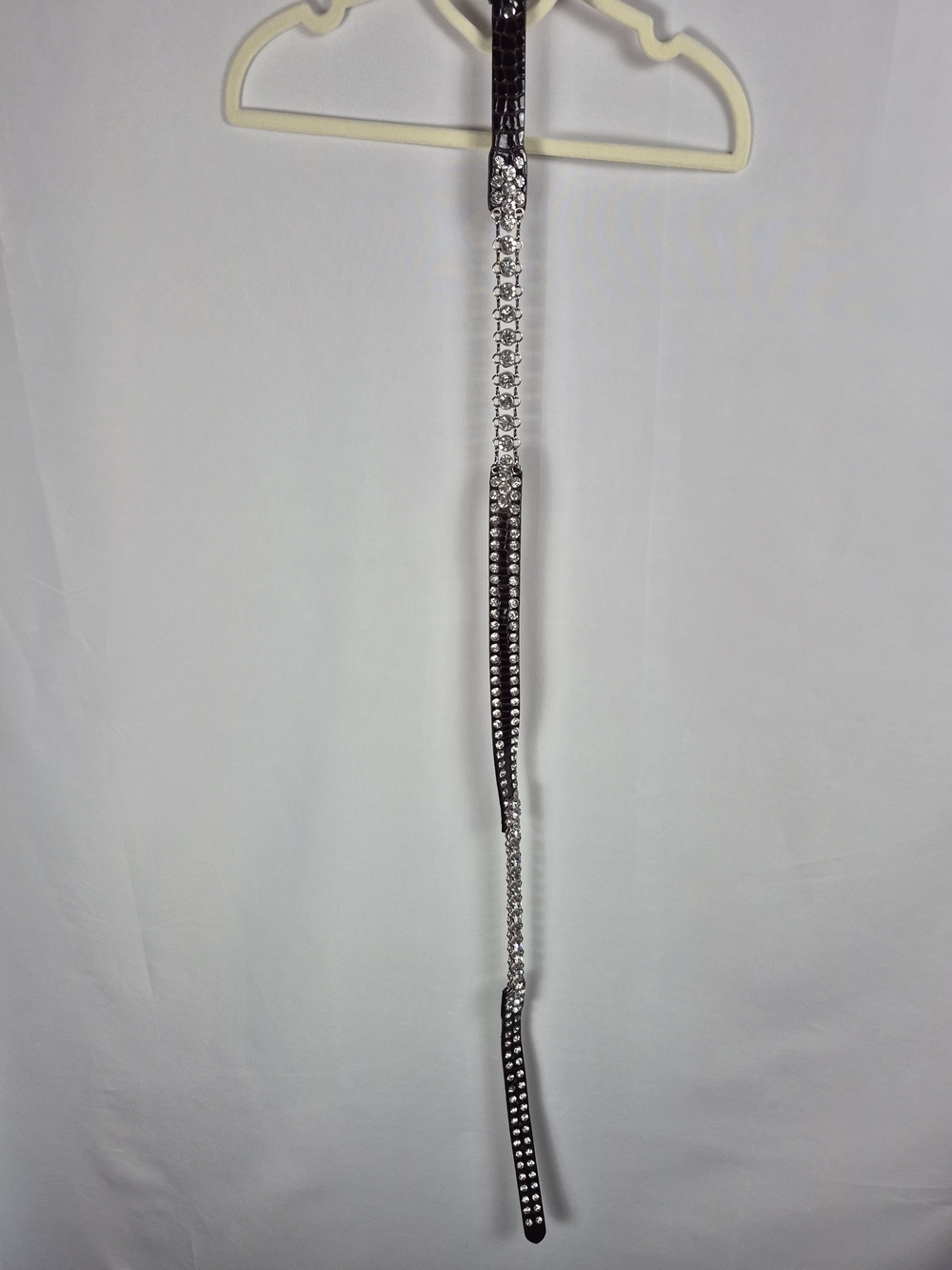 Black Crystal-Embellished Women's Skinny Belt Size S